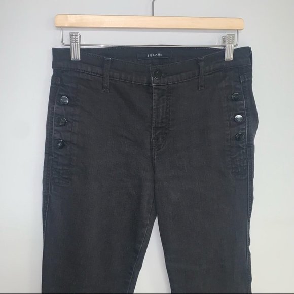 J Brand Jeans Women’s Size 30 US Black Denim Zion Vanity Sailor Buttons Cropped - Picture 3 of 12